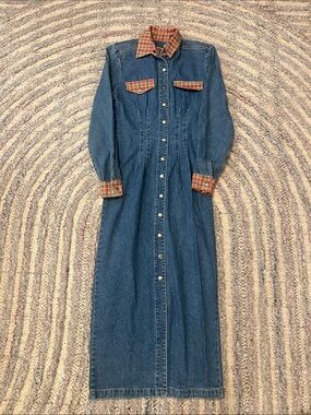 Vintage Denim Paris Blues Button-Front Maxi Dress, fits like a Small